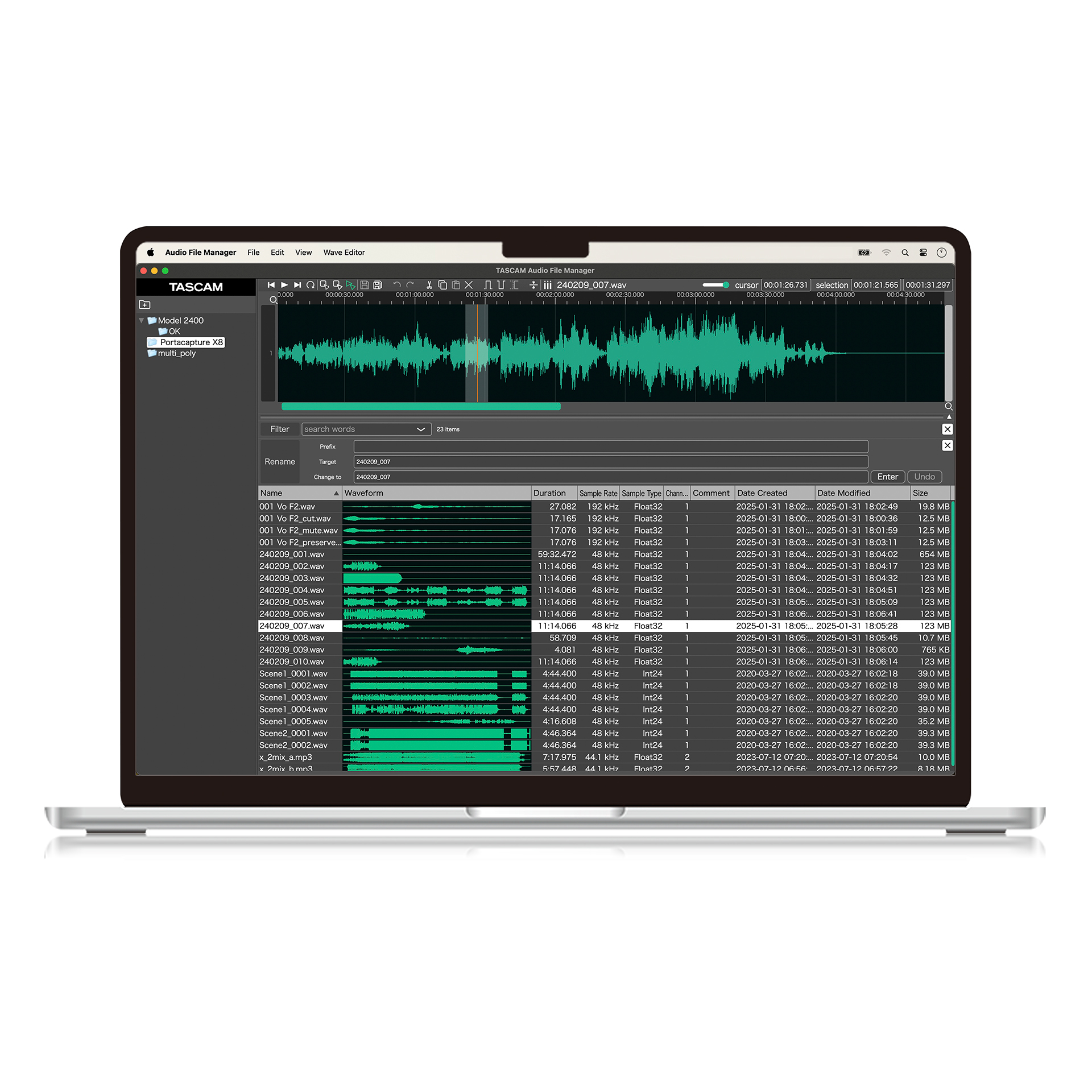 DR-05XP and TASCAM Audio File Manager