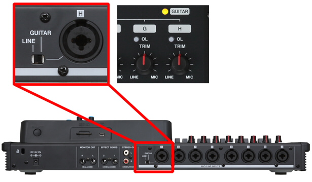 High-impedance input available on INPUT H when set to GUITAR