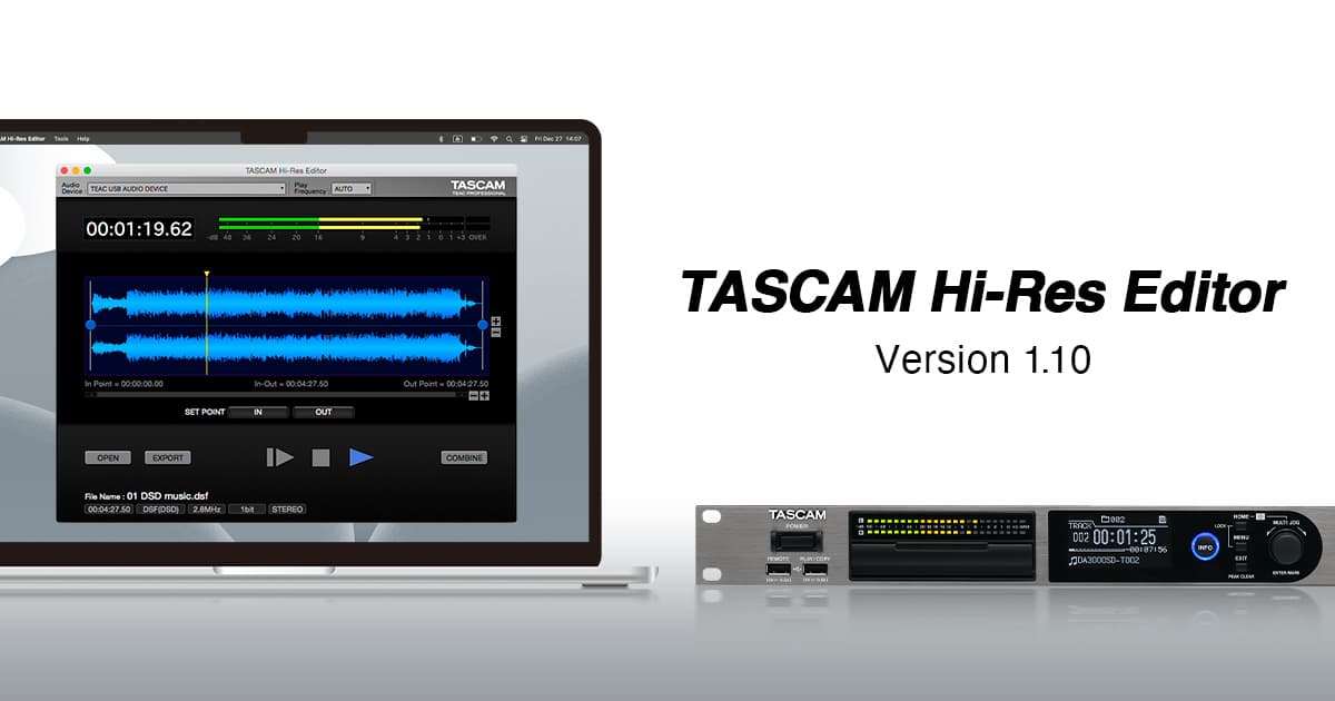 ステレオマスターレコーダー『DA-3000SD』の音源編集に最適なDSDネイティブ編集ソフトウェア『TASCAM Hi-Res  Editor』（無償）がポリ/モノ変換機能の追加や最新OSに対応 | TASCAM (日本)