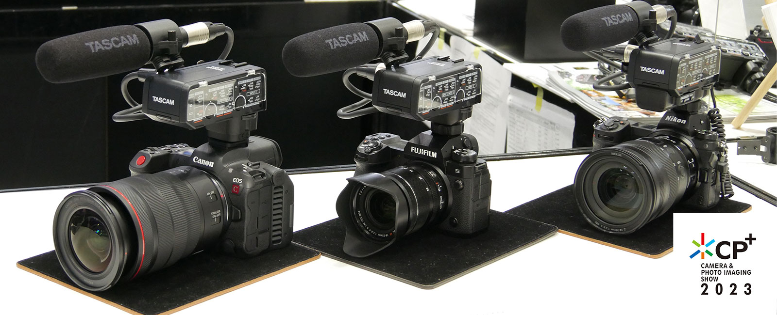 CP＋2023にて動画音声機材を展示。カメラ用XLRマイクアダプター『CA-XLR2d』や32ビットフロート録音対応ポータブルレコーダー『Portacapture シリーズ』など多数出展。